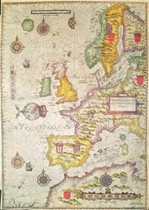 Obecná péče a popis mořských pobřeží Evropy a navigace v této knize obsažené (ručně kolorovaná rytina) od Jodocus Hondius
