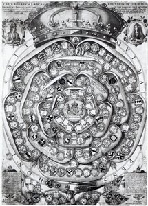 Svaz růží rodů Lancaster a York, 1589 (deska) od Jodocus Hondius
