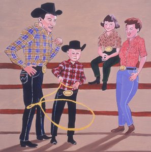 Cowboy Family, 2001 (olej a akryl na panelu) od Joe Heaps Nelson