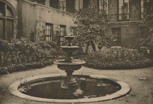 Starověký Mulberry Tree a fontána v Garden of Drapers Hall, c1935.