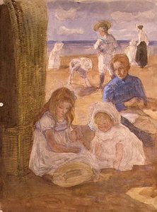 Plážová scéna (akvarel) od Johan Antonio de Jonge