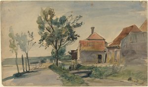 Ein Bach zwischen Häusern und einer Straße von Johan Barthold Jongkind