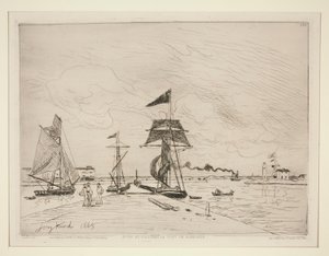 Dřevěné molo v přístavu Honfleur od Johan-Barthold Jongkind
