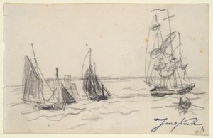 Malé plachetnice a třímistr od Johan-Barthold Jongkind