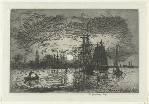 Západ slunce v přístavu Antverpy Soleil couchant - Port d