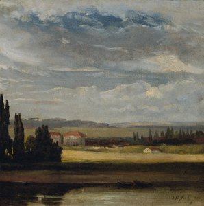 Pohled na krajinu s vysokou zataženou oblohou od Johan Christian Dahl