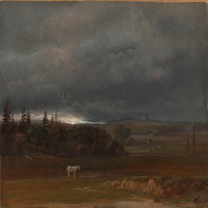 Pole u Drážďan s bílým koněm od Johan Christian Dahl