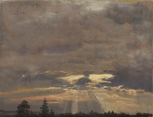 Studie mraků se slunečními paprsky od Johan Christian Dahl