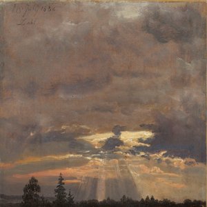 Studie mraků se slunečními paprsky od Johan Christian Dahl