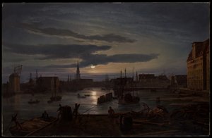 Kodaňský přístav za měsíčního svitu od Johan Christian Dahl