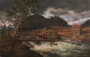 Vodopád Hellefossen nedaleko Hokksundu od Johan Christian Dahl