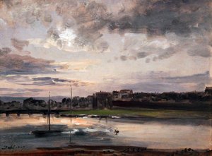 Labe a Drážďany Neustadt ve večerním světle / Labe a břeh Neustadt v Drážďanech ve večerním světle od Johan Christian Dahl