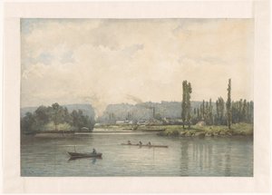 Pohled na Port-Marly na Seině s prádelnou od Johan Conrad Greive (signed by artist)