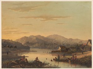 Pohled na přímořské letovisko Wenditt na Jávě Přímořské městečko Wenditt Af. malang. (Rezidence Passarouang.) (název na objektu) od Johan Conrad Greive