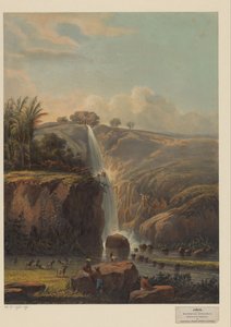 Pohled na vodopád v Singahanu Waterfall Singahan (Rezidence Rembang) (název na objektu) od Johan Conrad Greive