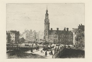 Pohled na Muntplein v Amsterdamu