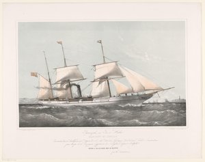 Šroubový parník Mariout a Hedjaz plující na moře Pijroscaphes en Fer à Helice Mariout et Hedjaz (název na objektu) od Johan Conrad Greive