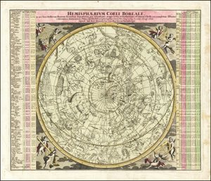 Nebeská mapa severní polokoule z roku 1730 od Johan Gabriel Doppelmayr