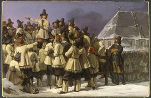 Král Gustav I Vasa (1496-1560) promlouvající k mužům Dalecarlie v Mora - Král Gustav Vasa Švédska promlouvající k mužům z Dalarny v Mora, Sandberg, Johan Gustaf (1782-1854). olej na plátně