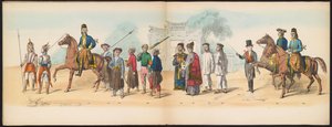 Maškaráda studentů z Delft, 1857 (deska 8) Krojovaný průvod pořádaný členy studentského sboru Delft 5. května 1857, zobrazující Garebegův průvod sultána z Djokjokarty a nejcharakterističtější typy z Nizozemí.
