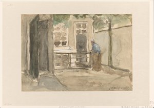 Pohled na nádvoří z umělcova ateliéru na Kazernestraat v Haagu od Johan Hendrik Weissenbruch
