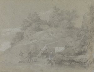 Řeka u Rocky Bank s postavami, možná v Indii od Johan Joseph Zoffany