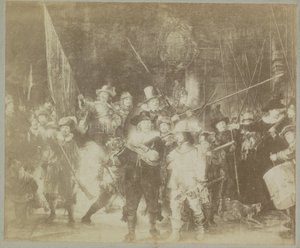 Fotoreprodukce obrazu „Noční hlídka“ od Rembrandta Harmensze. z Rýna Musee d