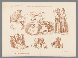Karikatura různých typů čtenářů novin, 1870 Někteří čtenáři holandských novin (název na objektu)
