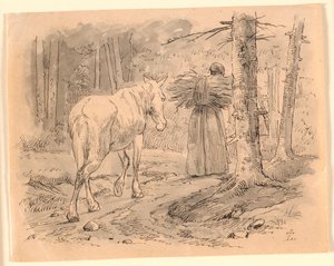 Manželka a kůň. Ilustrace ke Kaalundovým "Bajkám pro děti". Viz komentář z katalogu listů. od Johan Thomas Lundbye