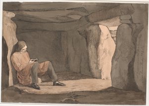 Lorents Frölich sedí v průchozím hrobě od Johan Thomas Lundbye