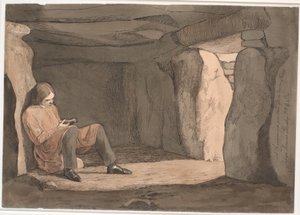 Lorents Frölich sedí v průchozím hrobě od Johan Thomas Lundbye