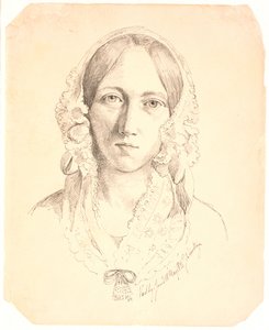 Portrét mladé ženy, jedna tvář. Možná zastupující Louise Marie Neergaard (1816-1895) od Johan Thomas Lundbye