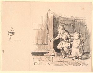 Rumplepotten. Vlevo malá studie hrnce s rumlem od Johan Thomas Lundbye