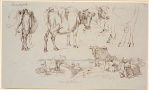 Studijní časopis od Vognserup. Výše uvedené studie krav, f.n. krajina se stojícími a ležícími krávami od Johan Thomas Lundbye