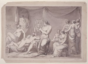 Achilles ve stanu se zajatci, asi 1795-96 (pero, tuš a wash na papíře) od Johan Tobias Sergell