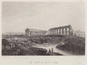 Chrámy Paestum, Itálie (rytina) od Johan Wolfensberger