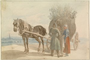 Rakouští sedláci s koněm a vozem s výhledem na Vídeň v dálce od Johann Adam Klein
