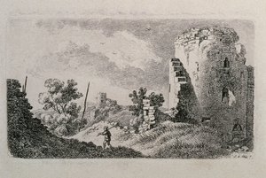 Zřícenina hradu s mužem od Johann Adam Klein