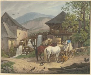 Řezný a mlýnský mlýn v údolí Stickelberg nedaleko Wiener Neustadt na uherské hranici od Johann Adam Klein