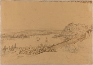 Pohled na Koblenc s Rýnem a pevností Ehrenbreitstein (recto); pohled na hrad Heidelberg (verso) od Johann Adam Klein
