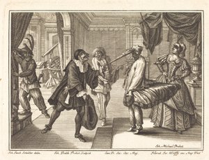 Harlekýn v Domě Dr. Polovarda od Johann Balthasar Probst after Johann Jacob Schübler