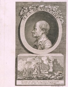 Portrét spisovatele, esejisty a filozofa Francoise Marie Arouet de Voltaire 1694-1778