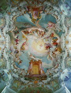 Středová freska v kostele ve Wiesu, Bavorsko ... (freska) od Johann Baptist Zimmermann