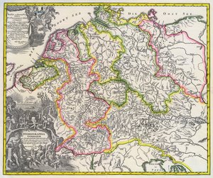 Hydrografická mapa Německa, cca 1720 (rytina)