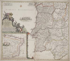 Portugalsko a Algarve (Portugallia et Algarbiae), kolem 1704 (ručně kolorovaný lept)