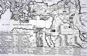 Mapa míst citovaných v První knize „Návrh historické architektury“ od Johann Bernhard (after) Fischer von Erlach
