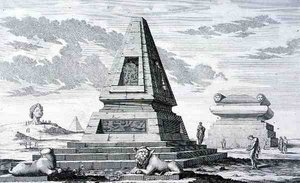 Pyramidy označující hrobku egyptského krále Sotise, nalezené v troskách Heliopole. z 