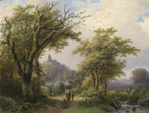 Turisté u potoka od Johann Bernhard Klombeck