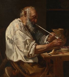 Starý rolník zapalující dýmku, c. 1660.