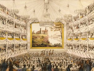 Rakousko, Vídeň, Interiér Theater an der Wien (Vídeňské divadlo), akvarel J.C. Schoeller od Johann Christian (after) Schoeller